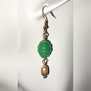 Elegant Green Adventurine and Gold Freshwater Pearl Dangle Earrings